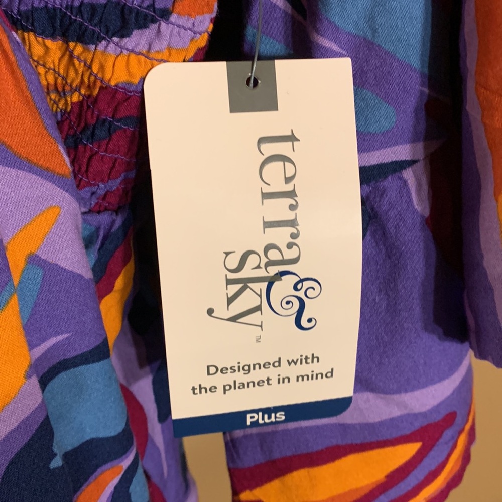 🧋 TERRA & SKY Abstract Butterfly Island Purple Print Smock Top NWT 4X - Picture 9 of 15